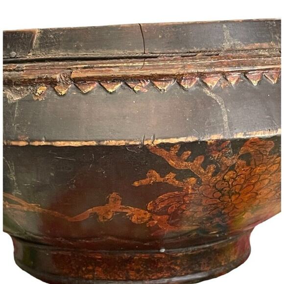 Antique Chinese Chrysanthemum Wooden Handled Bowl - Picture 3 of 11